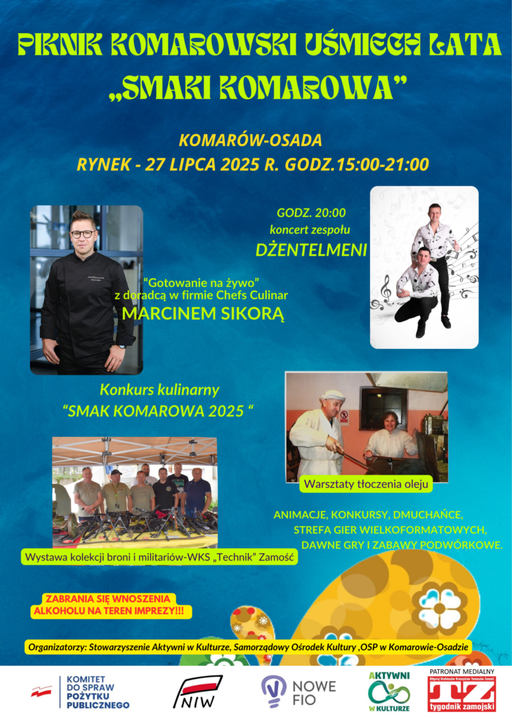 Plakat Piknik Komarowski Uśmiech Lata „Smaki Komarowa”