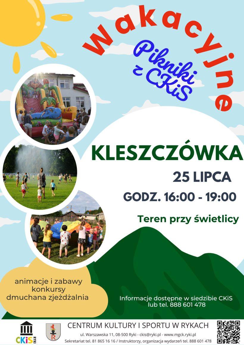 Plakat Wakacyjne Pikniki z CKiS – KLESZCZÓWKA