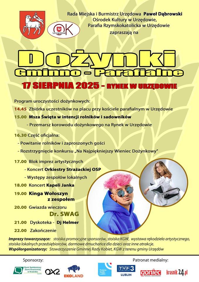 Plakat Dożynki Gminno-Parafialne w Urzędowie