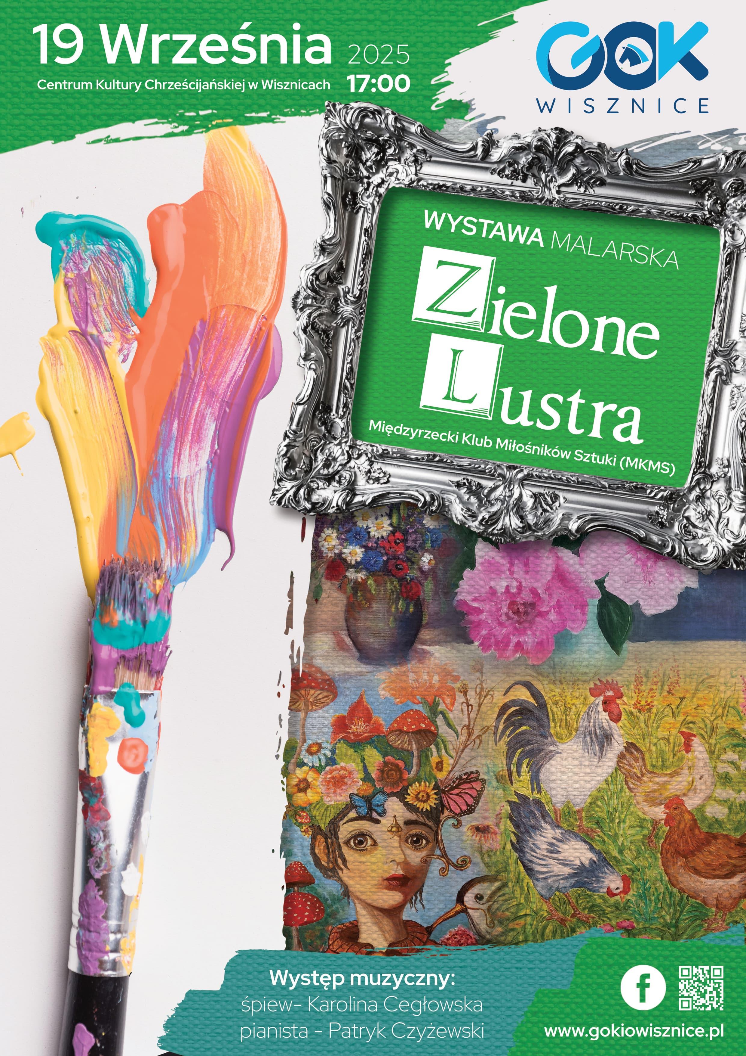 Plakat Wystawa MIĘDZYRZECKIEGO KLUBU MIŁOŚNIKÓW SZTUKI pt.: „ZIELONE LUSTRA”