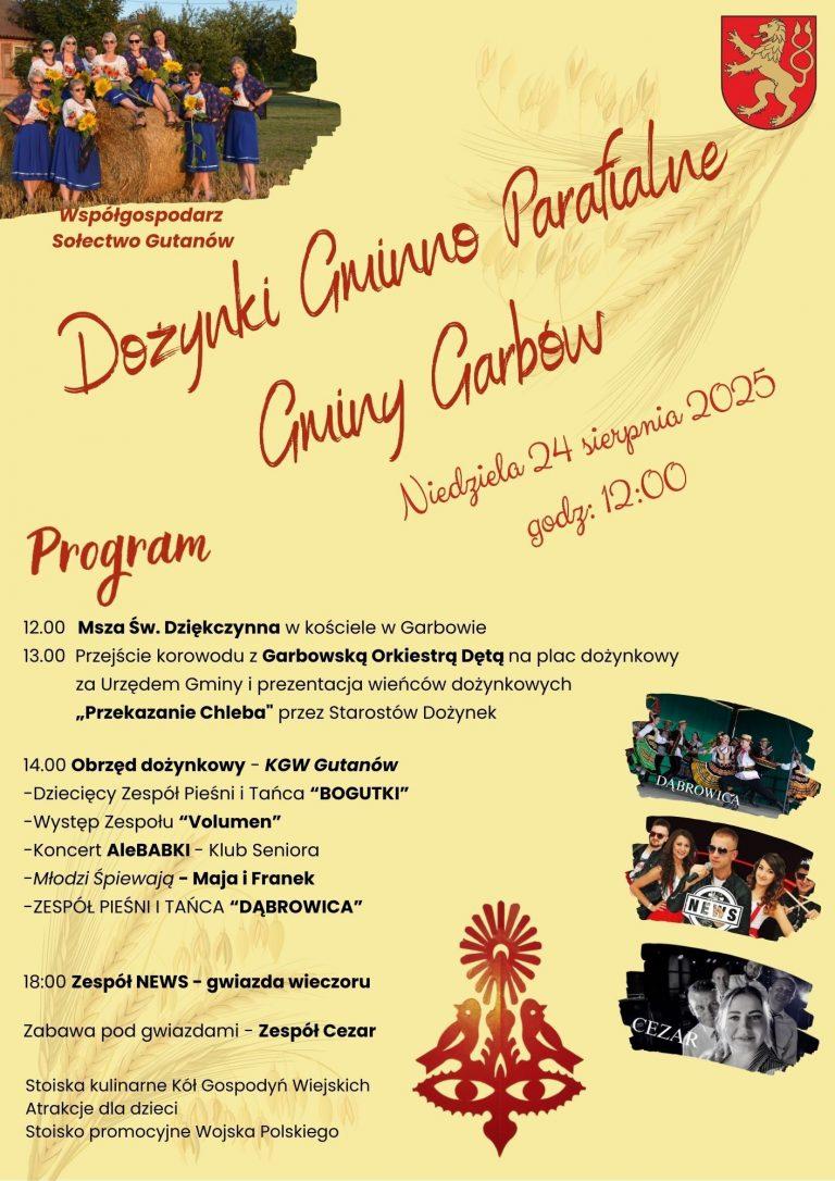 Plakat Dożynki Gminno – Parafialne w Garbowie