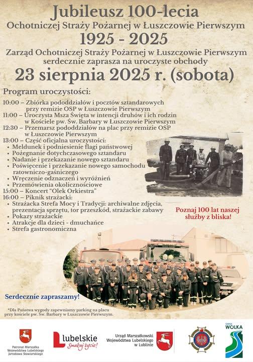 Plakat Jubileusz 100-lecia Ochotnicza Straż Pożarna - Łuszczów