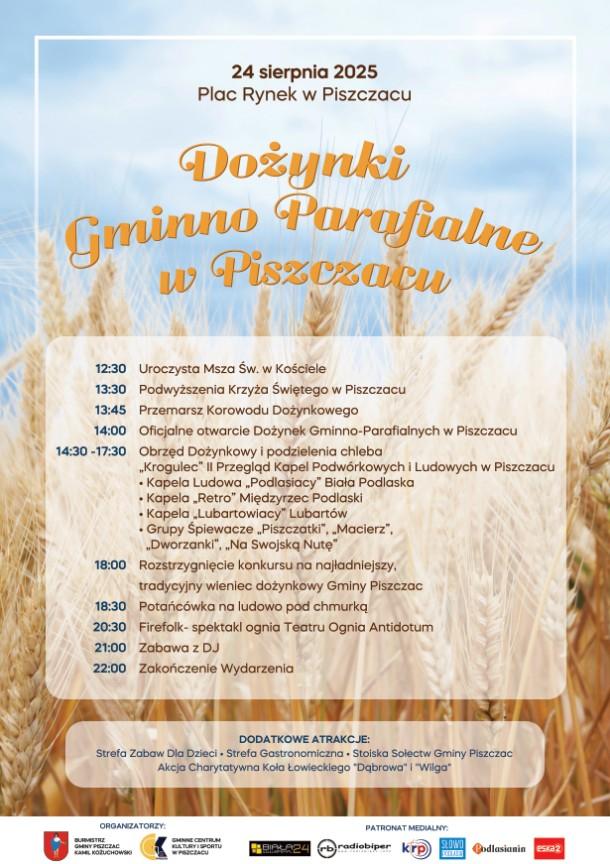 Plakat Dożynki Gminno-Parafialne w Piszczacu