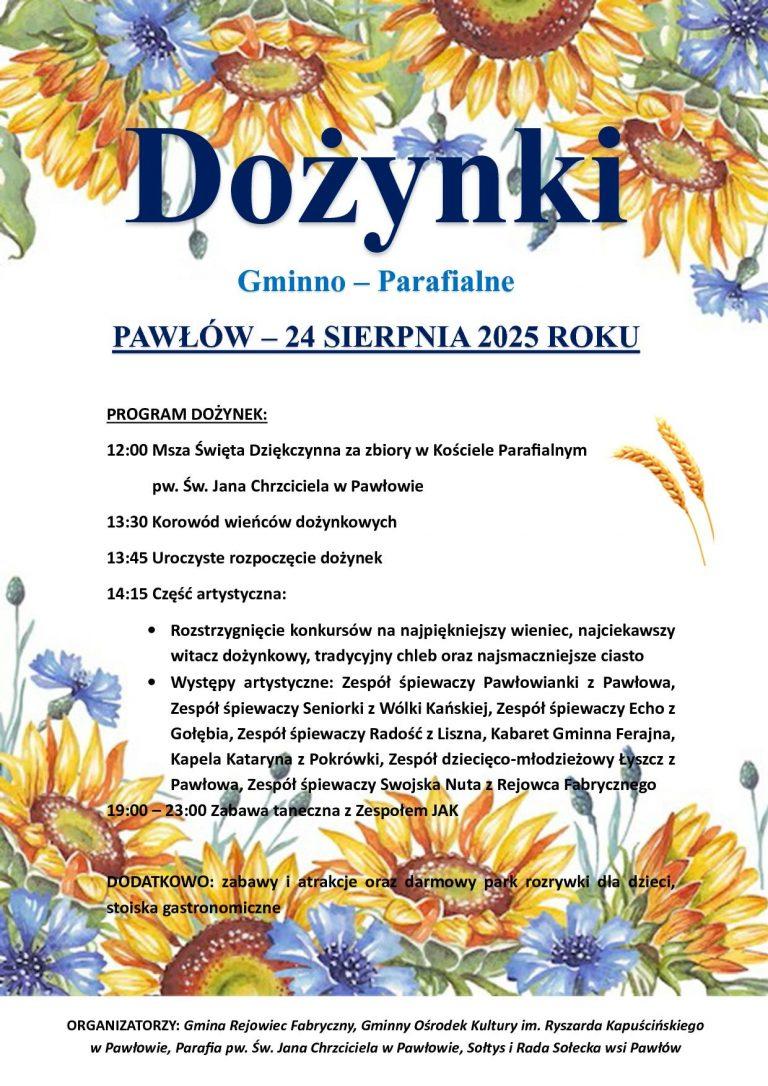 Plakat Gminno-Parafialne Dożynki Rejowiec Fabryczny