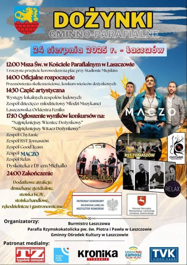 Plakat Dożynki Gminno-Parafialne w Łaszczowie