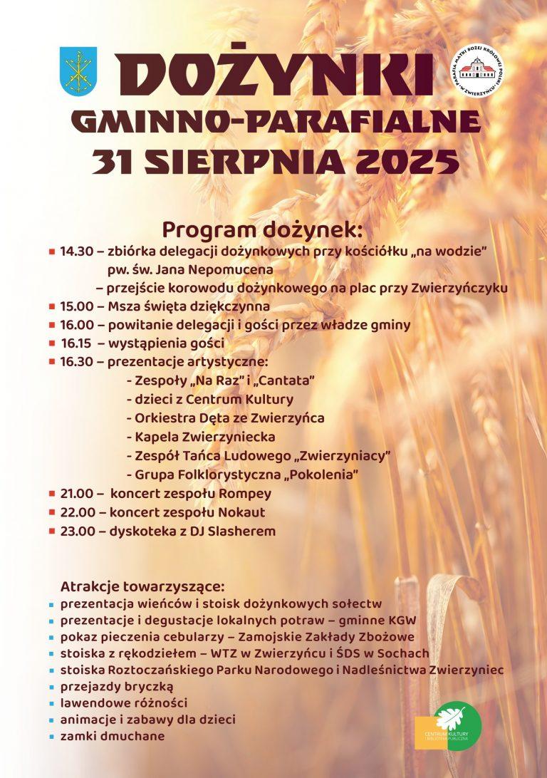 Plakat Dożynki Gminno-Parafialne w Zwierzyńcu