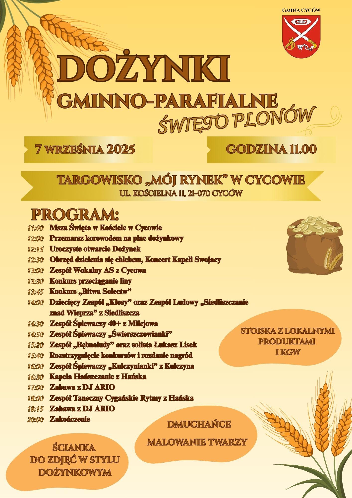 Plakat Dożynki Gminno-Parafialne w Cycowie – Święto Plonów 2025