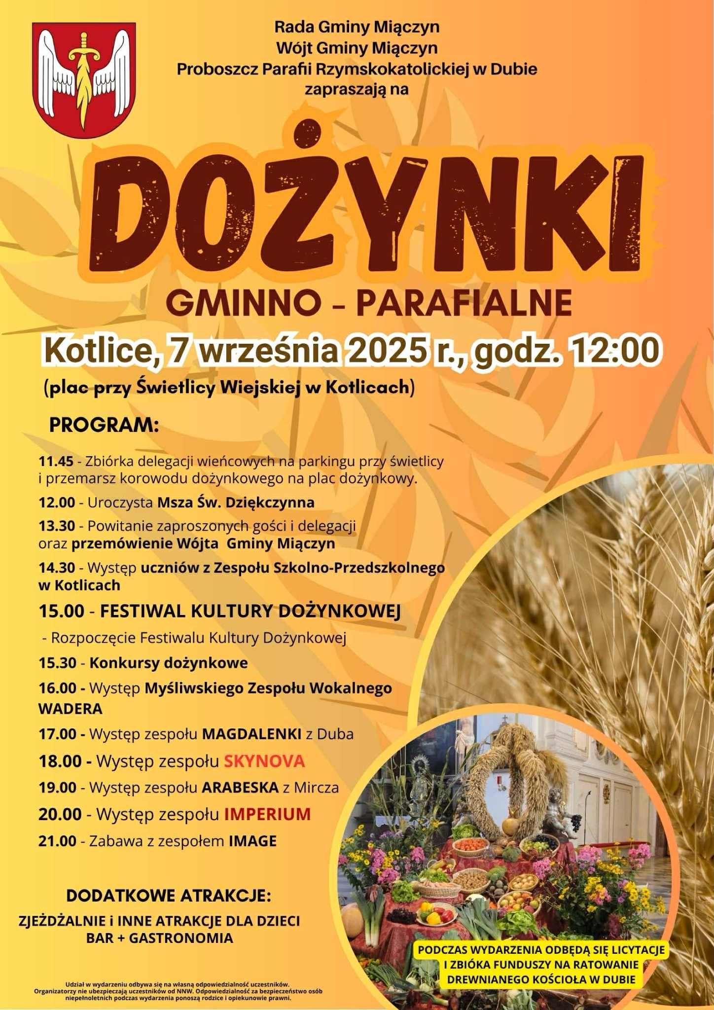 Plakat Dożynki Gminno-Parafialne Miączyn