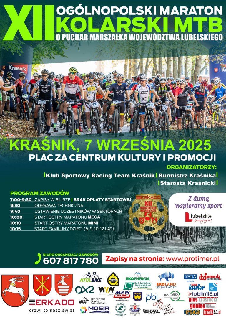 Plakat XII Ogólnopolski Maraton Kolarski MTB o Puchar Marszałka Województwa Lubelskiego