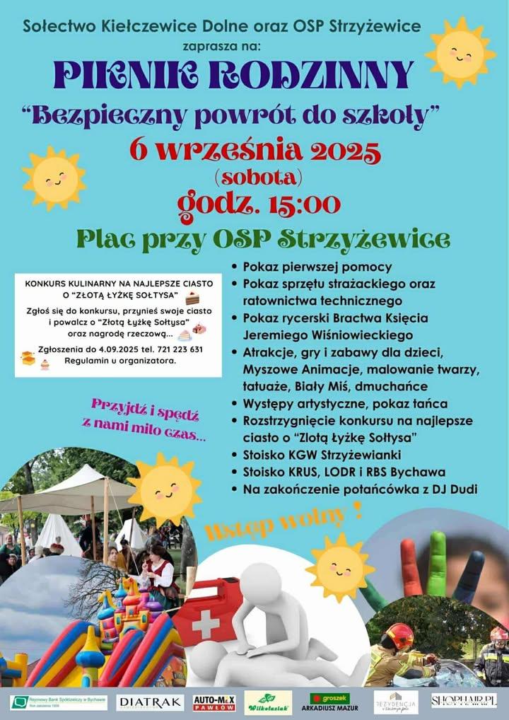 Plakat Rodzinny Piknik „Bezpieczny powrót do szkoły” w Strzyżewicach
