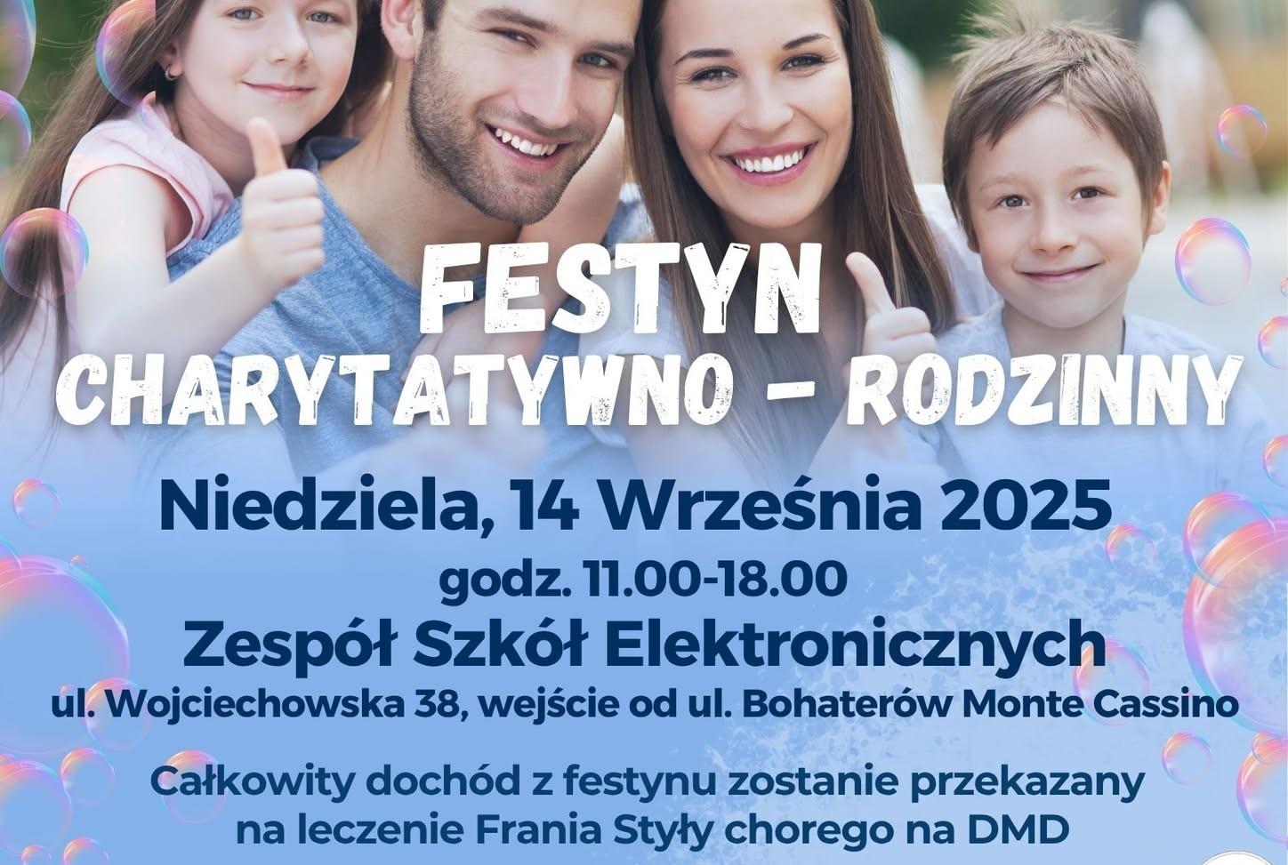 Plakat Festyn charytatywno-rodzinny na terenie Zespołu Szkół Elektronicznych