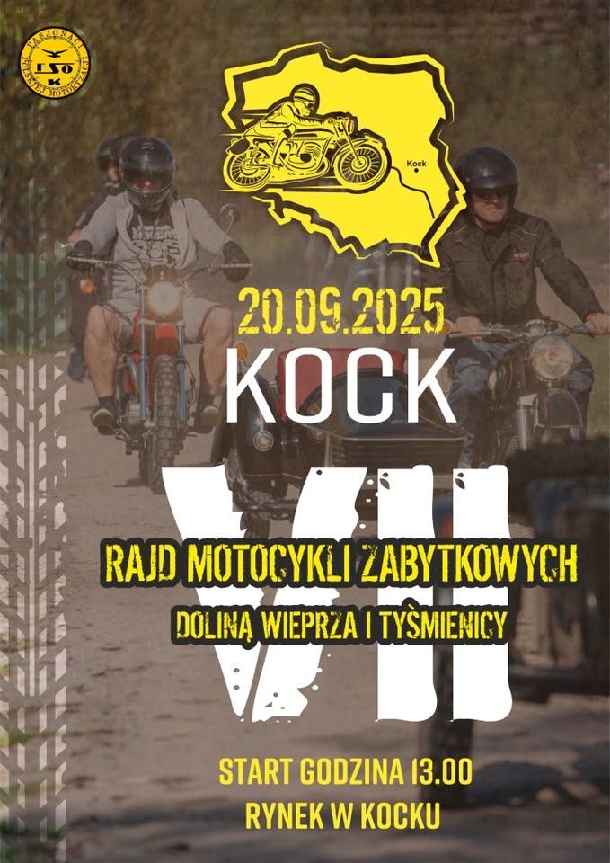 Plakat VII Rajd Motocykli Zabytkowych Doliną Wieprza i Tyśmienicy!