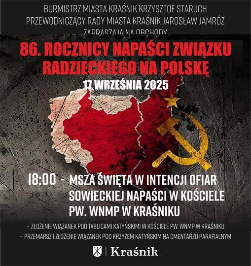 Plakat Obchody 86. rocznicy napaści Związku Radzieckiego na Polskę w Kraśniku
