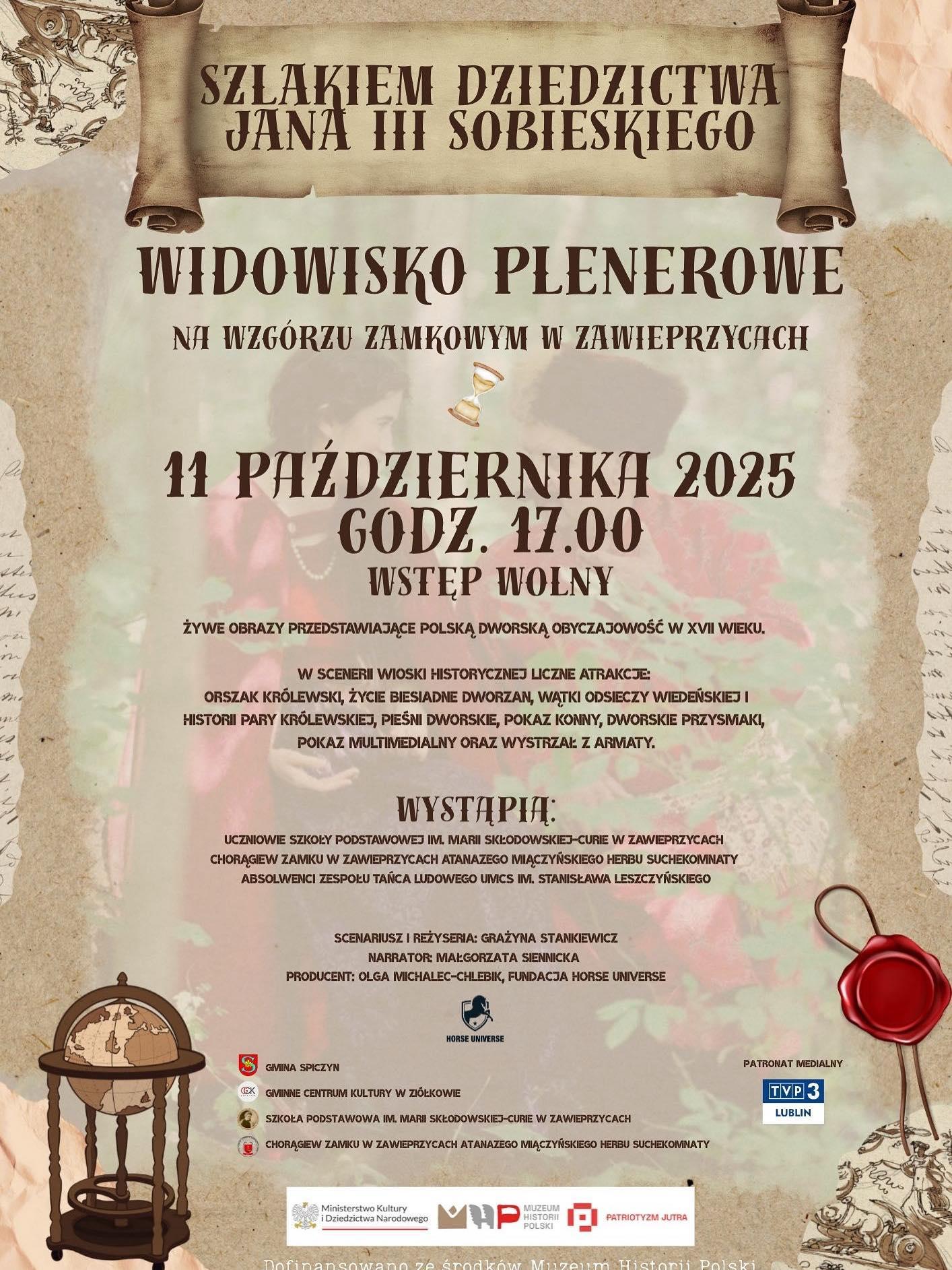 Plakat Widowisko plenerowe na Wzgórzu Zamkowym w Zawieprzycach