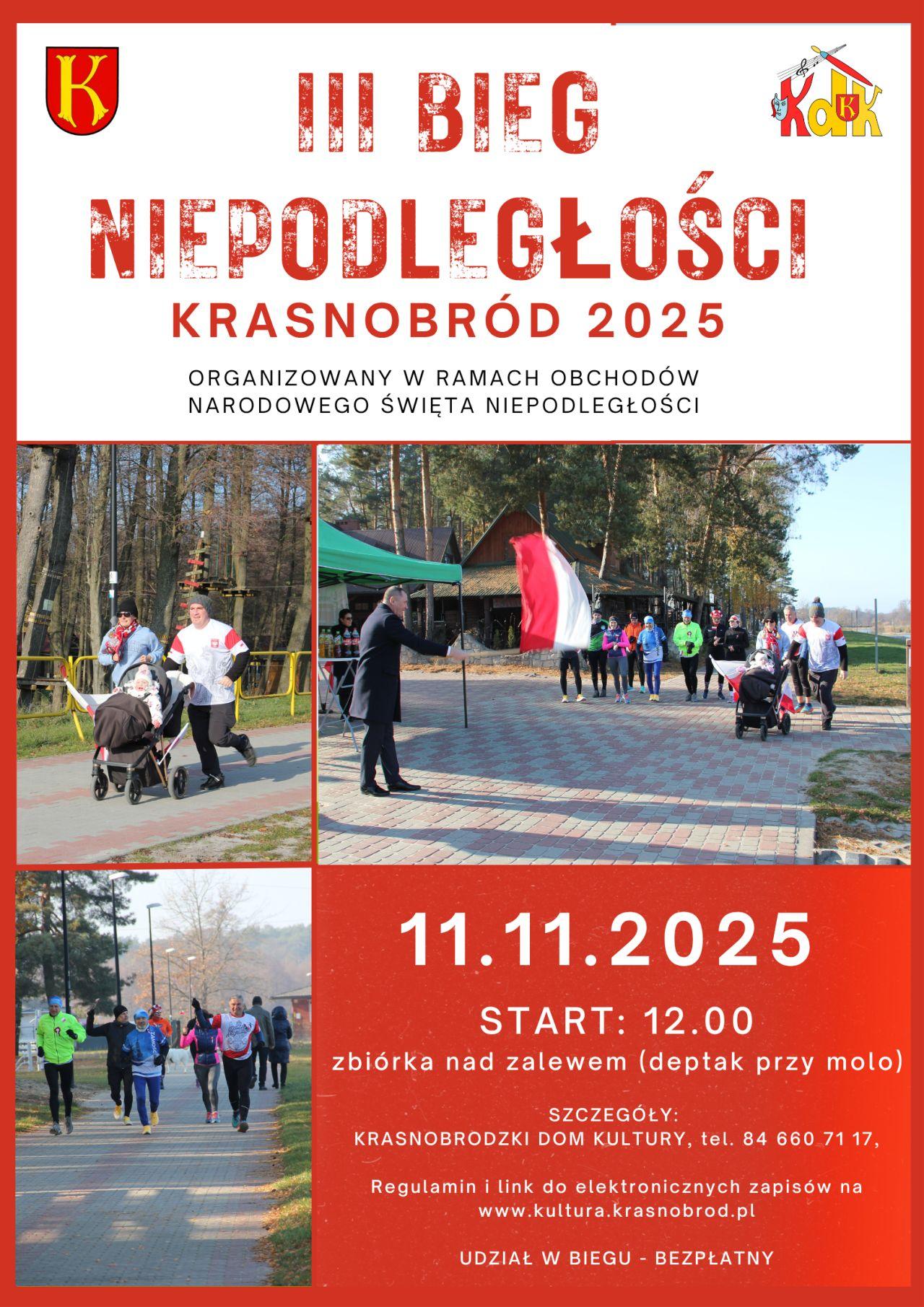 Plakat III Bieg Niepodległości Krasnobród 2025