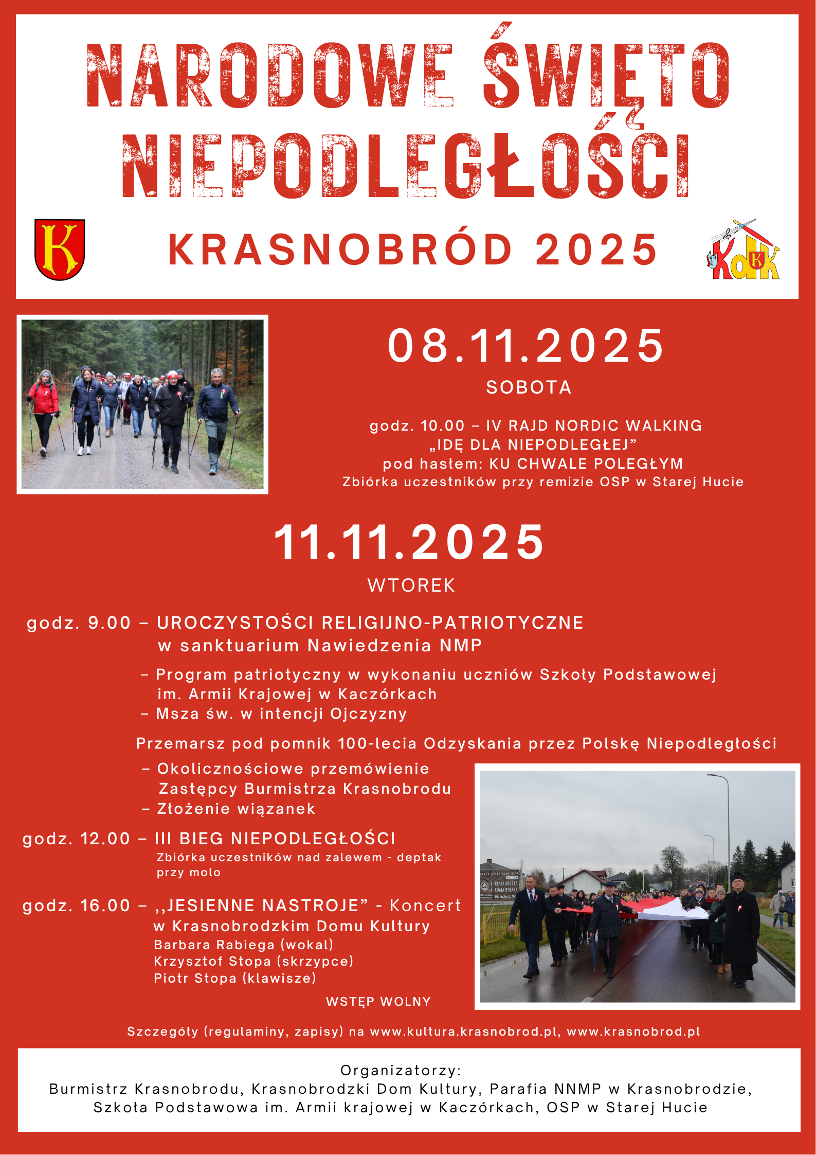 Plakat Obchody Narodowego Święta Niepodległości w Krasnobrodzie 2025.