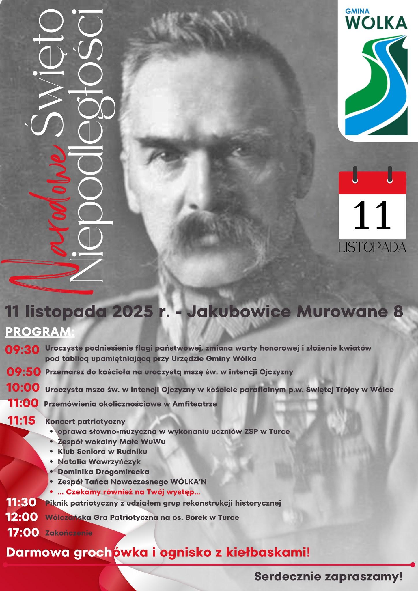 Plakat OBCHODY NARODOWEGO ŚWIĘTA NIEPODLEGŁOŚCI w Gminie Wólka