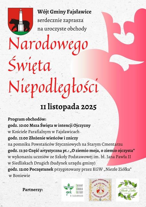 Plakat Obchody rocznicy Odzyskania przez Polskę Niepodległości w Fajsławicach