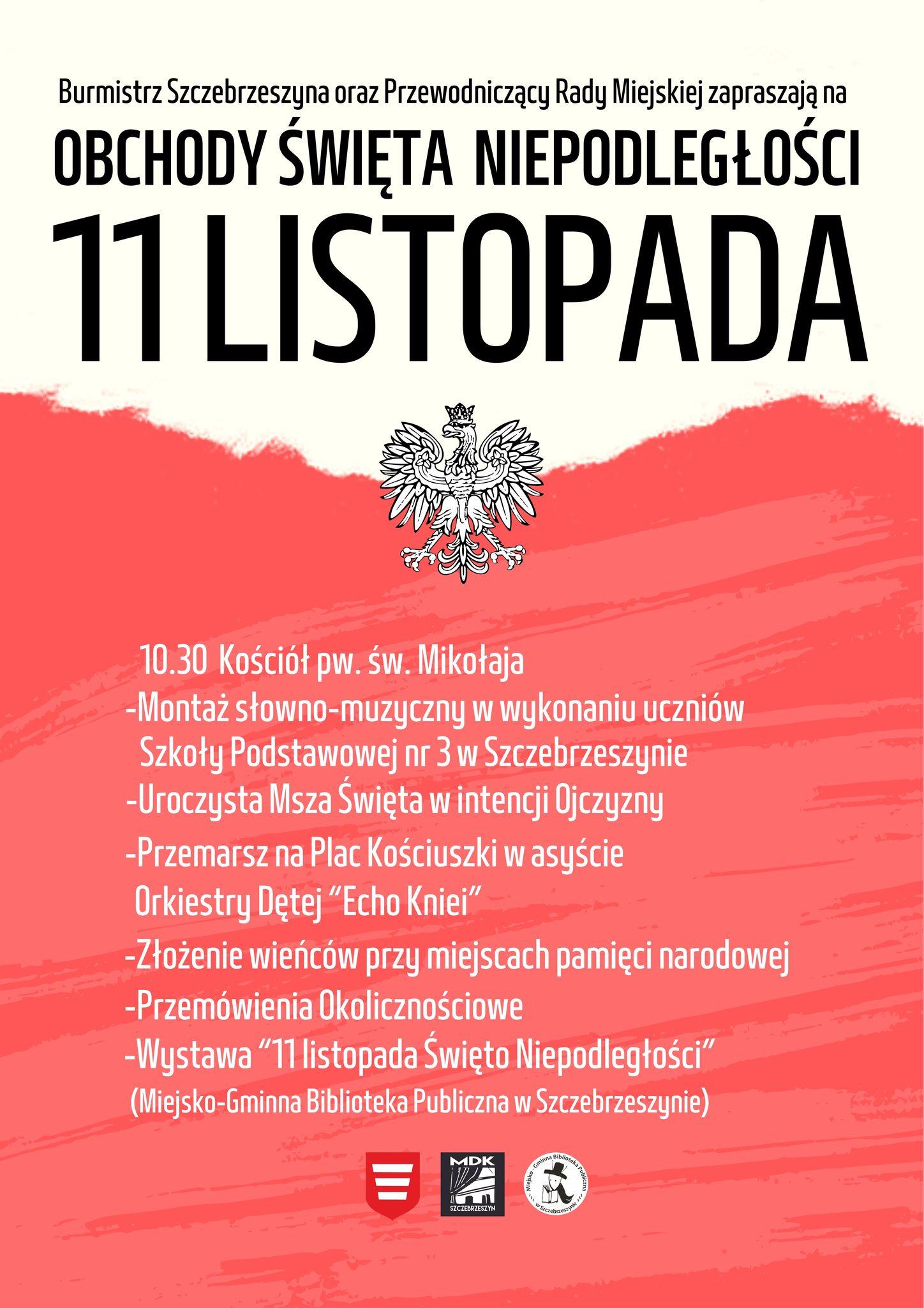 Plakat Obchody Święta Niepodległości w Szczebrzeszynie.