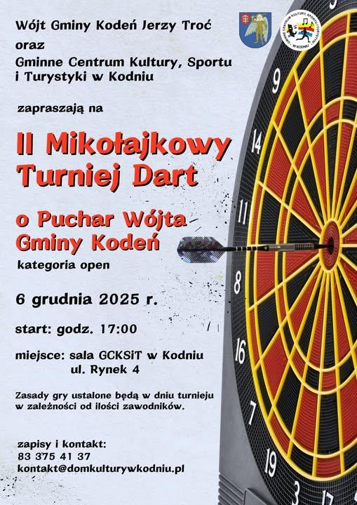 Plakat II Mikołajkowy Turniej Dart o Puchar Wójta Gminy Kodeń