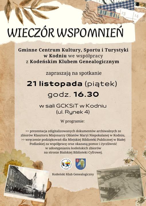 Plakat Wieczór wspomnień w Kodniu
