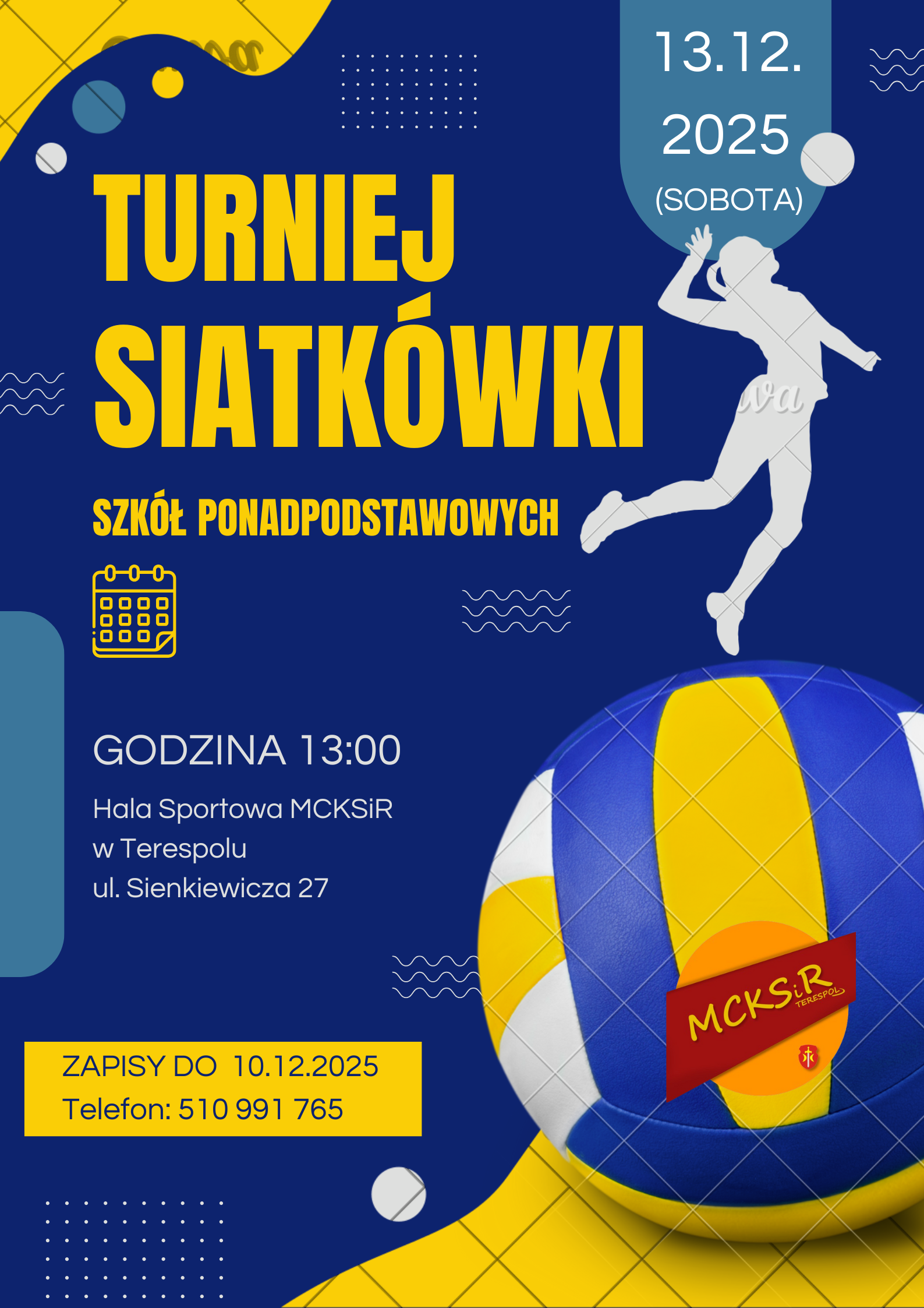 Plakat Turniej siatkówki szkół ponadpodstawowych