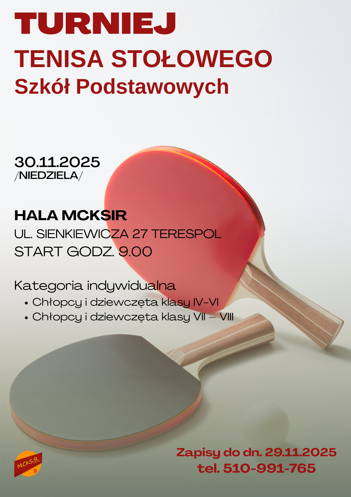 Plakat Turniej tenisa stołowego szkół podstawowych w Terespolu