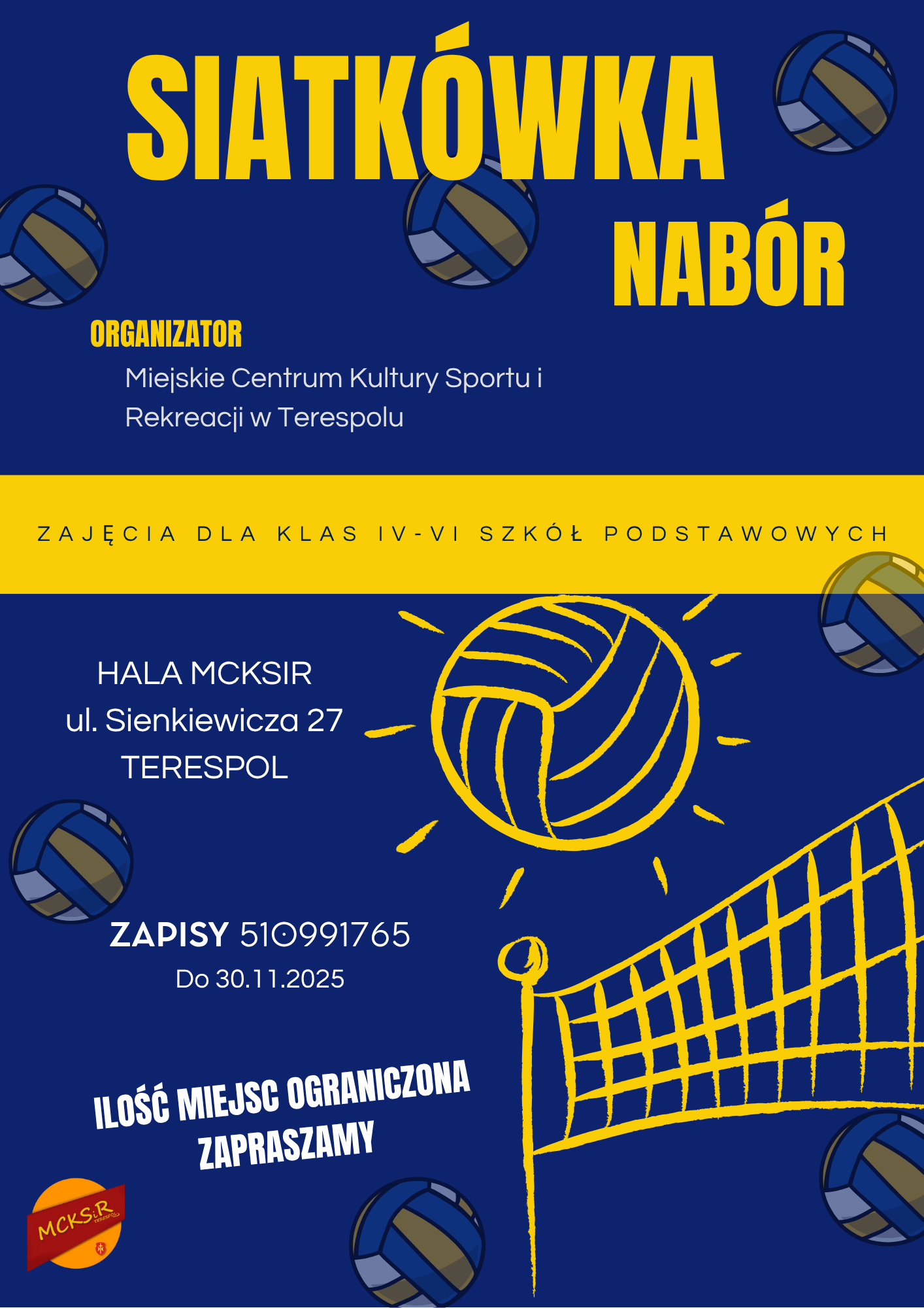 Plakat Nabór do sekcji siatkówki w Terespolu