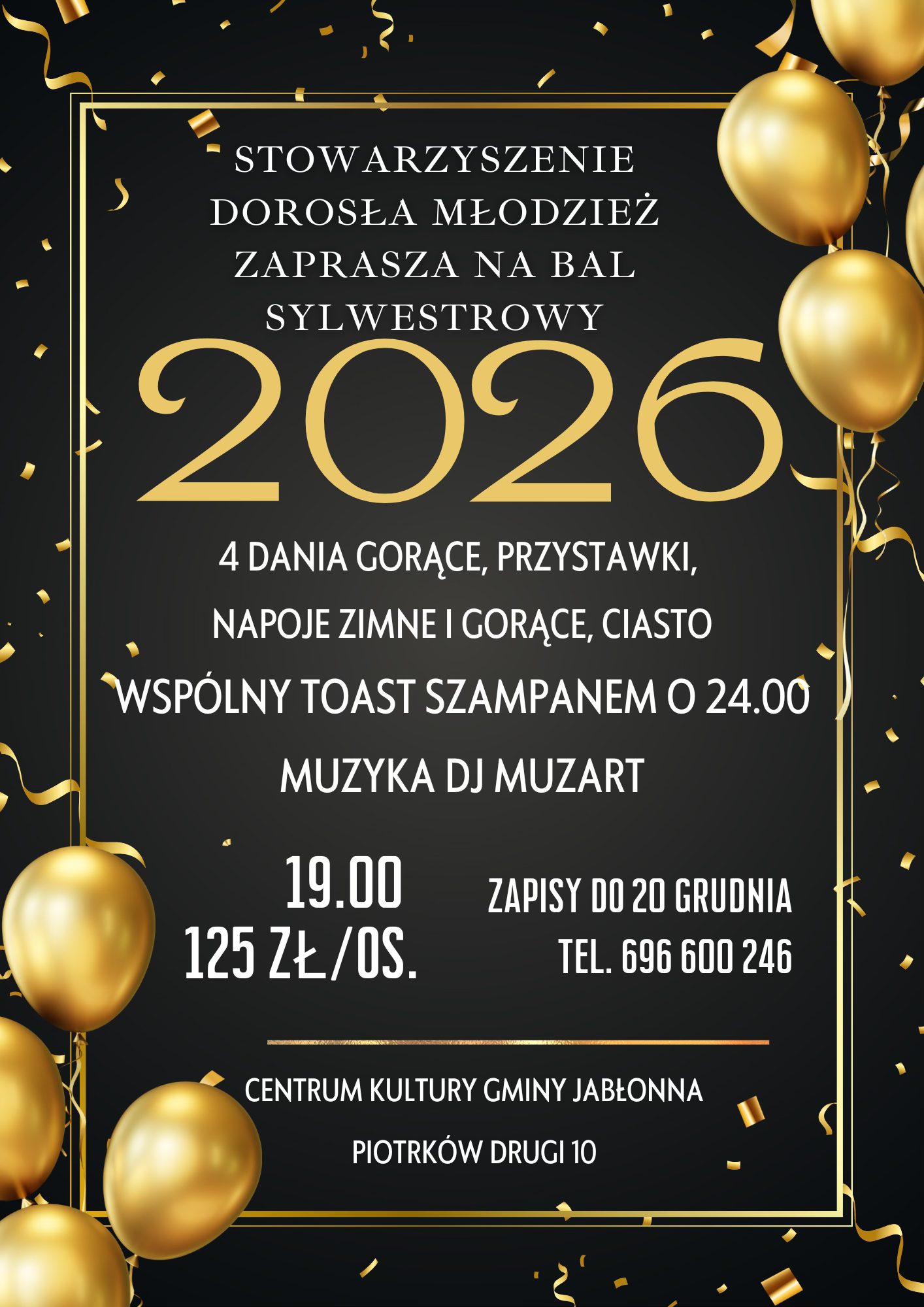 Plakat Bal Sylwestrowy w Gminie Jabłonna