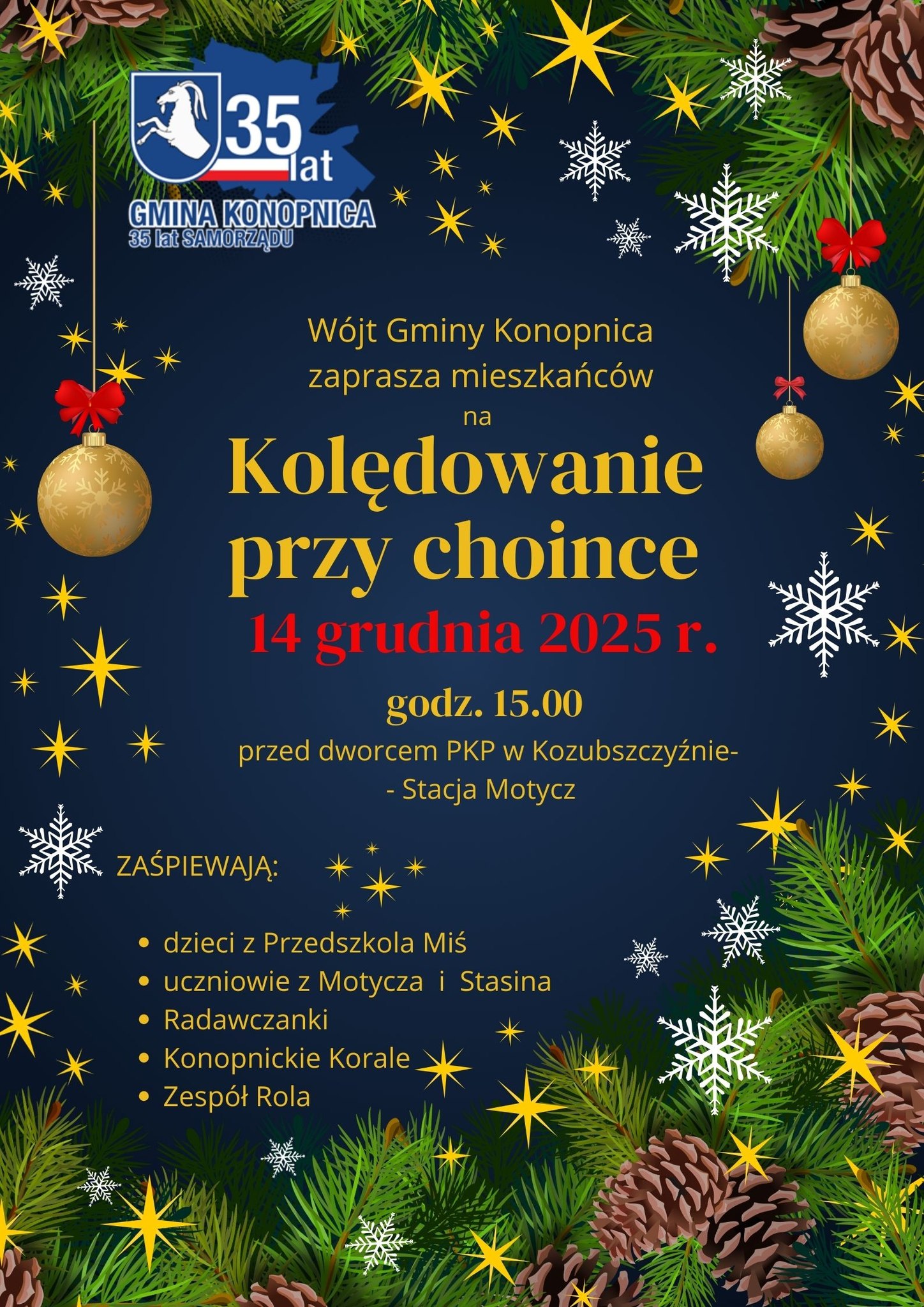 Plakat Kolędowanie przy choince w Gminie Konopnica