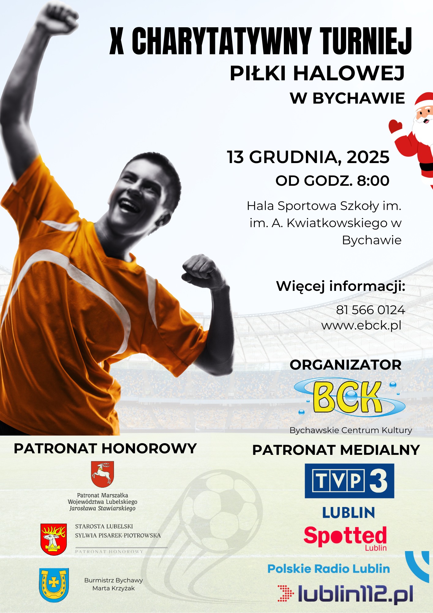 Plakat Jubileuszowy X Charytatywny Turniej Piłki Halowej w Bychawie