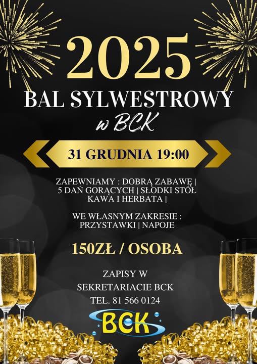 Plakat Sylwester 2025/2026 w Bychawskim Centrum Kultury