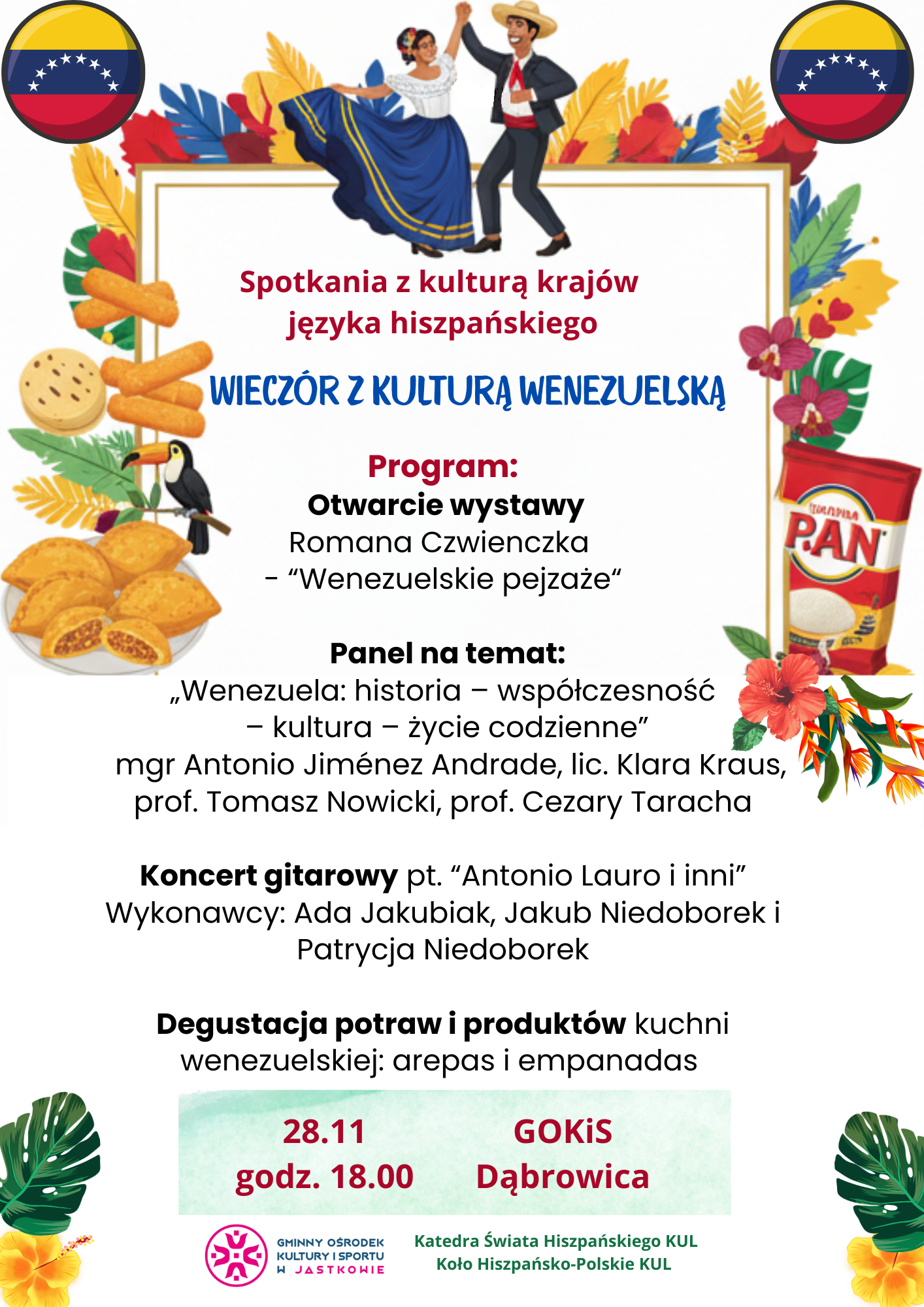 Plakat Wieczór z kulturą wenezuelską w Gminie Jastków