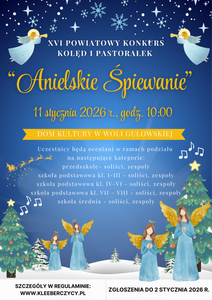 Plakat XIV edycja Konkursu i Przeglądu Kolęd i Pastorałek „Anielskie Śpiewanie”