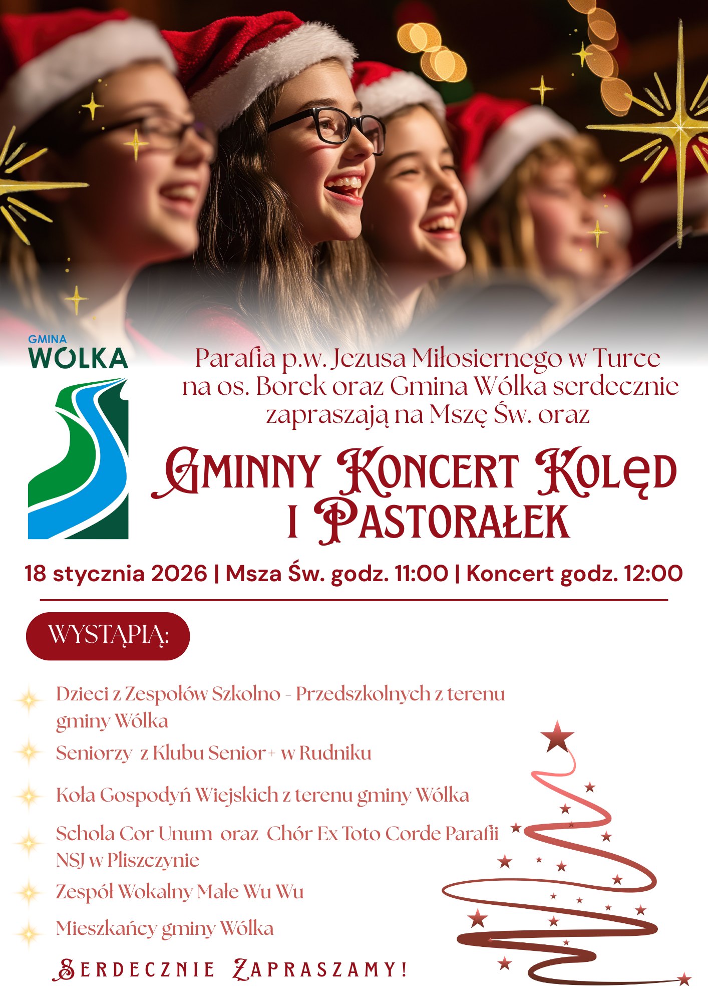 Plakat Gminny Koncert Kolęd i Pastorałek w Gminie Wólka