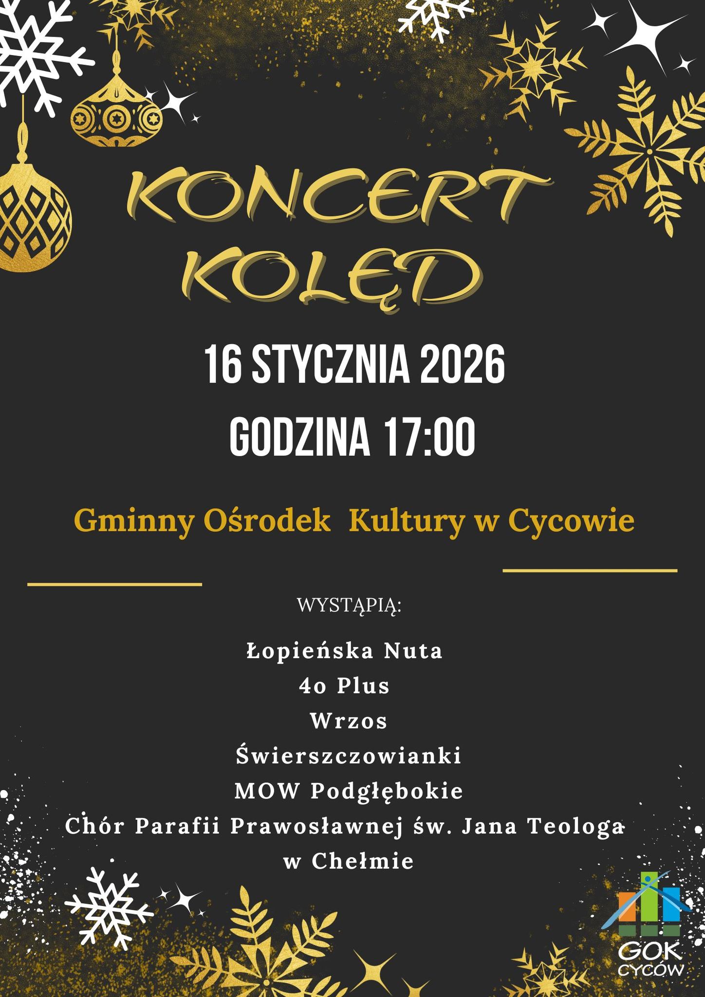 Plakat Koncert Kolęd w Gminie Cyców