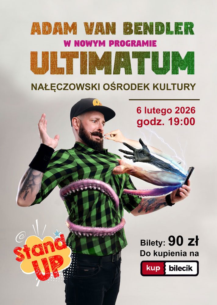 Plakat Adam Van Bendler stand-up w Nałęczowskim Ośrodku Kultury