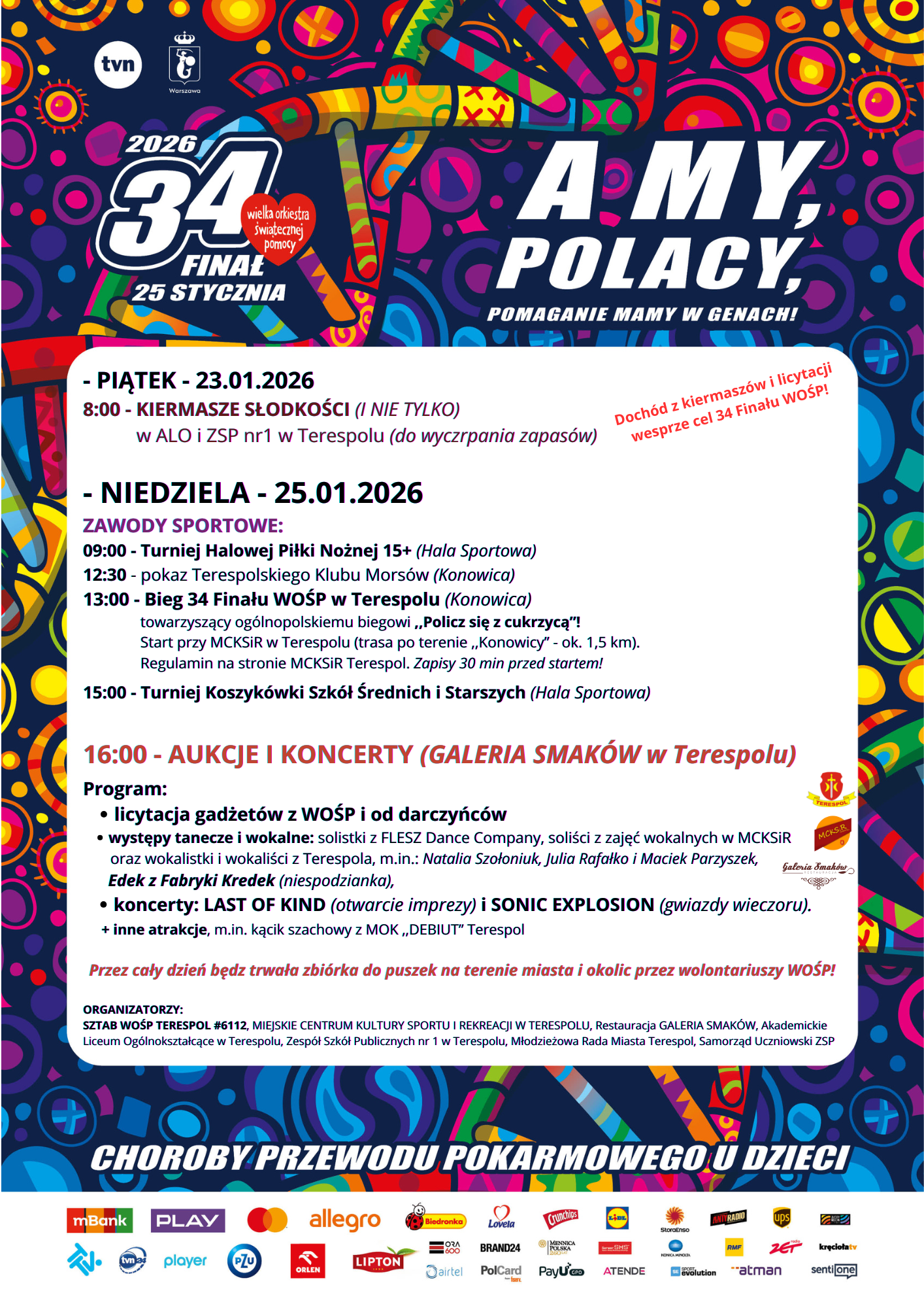 Plakat 34. Finał Wielkiej Orkiestry Świątecznej Pomocy w Terespolu