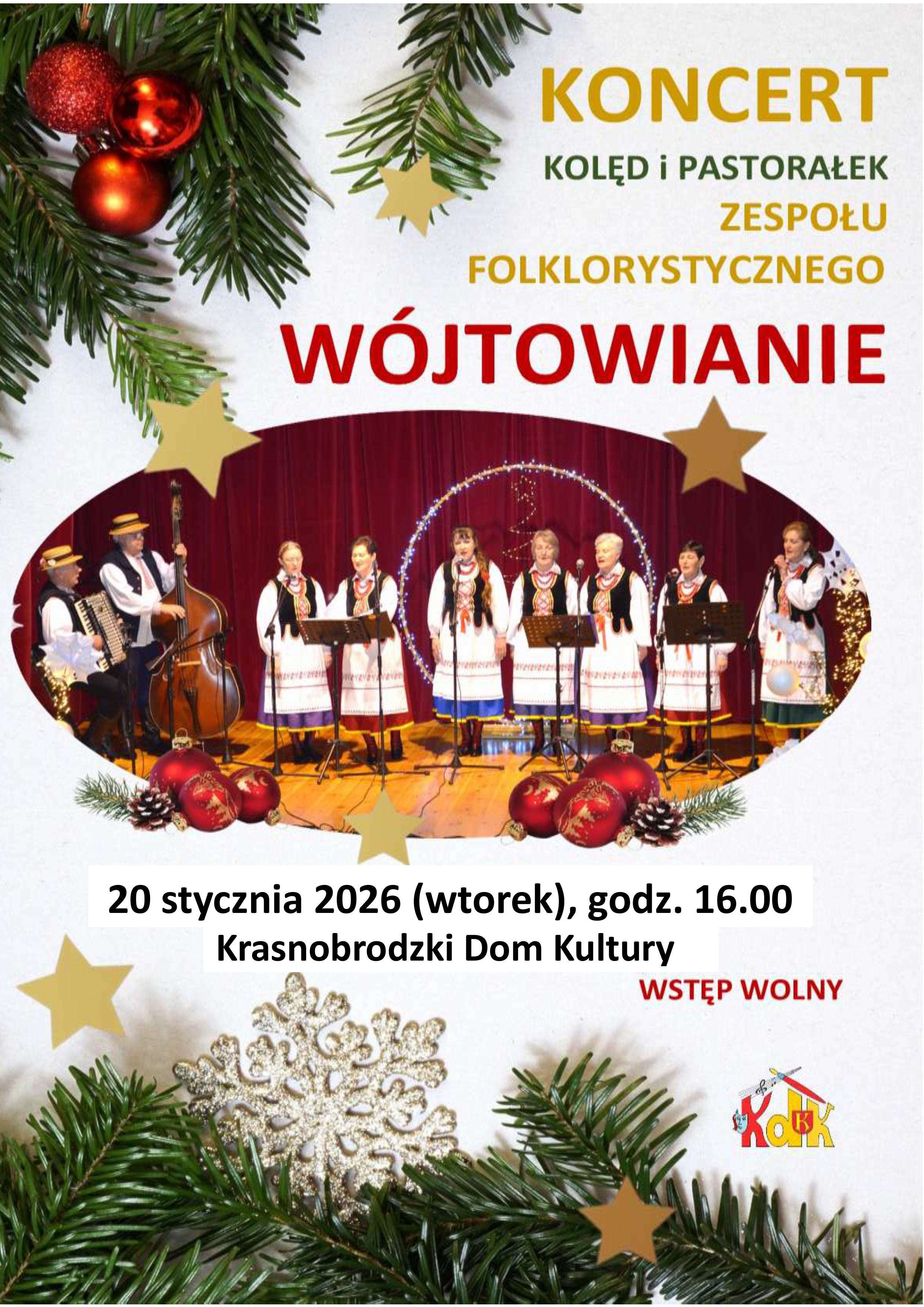 Plakat Koncert Kolęd i Pastorałek Zespołu Folklorystycznego Wójtowianie