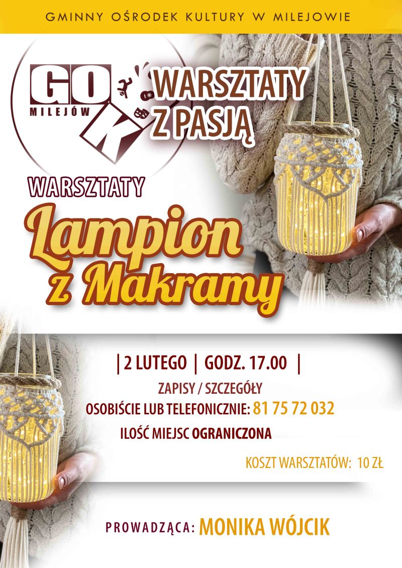 Plakat Lampion z makramy- warsztaty w Milejowie