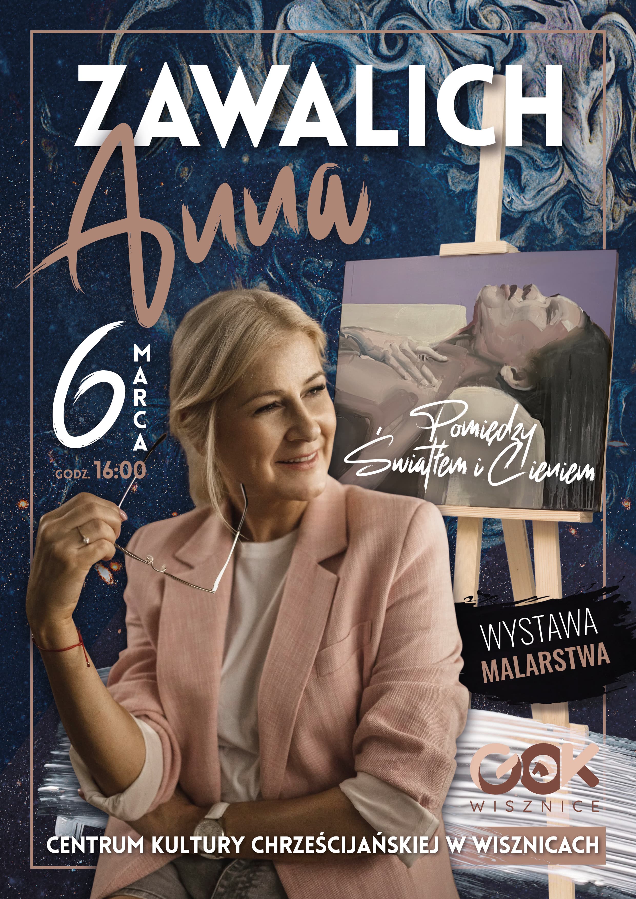 Plakat Wystawa malarstwa ,,Pomiędzy światłem i cieniem" Anny Zawalich w Wisznicach