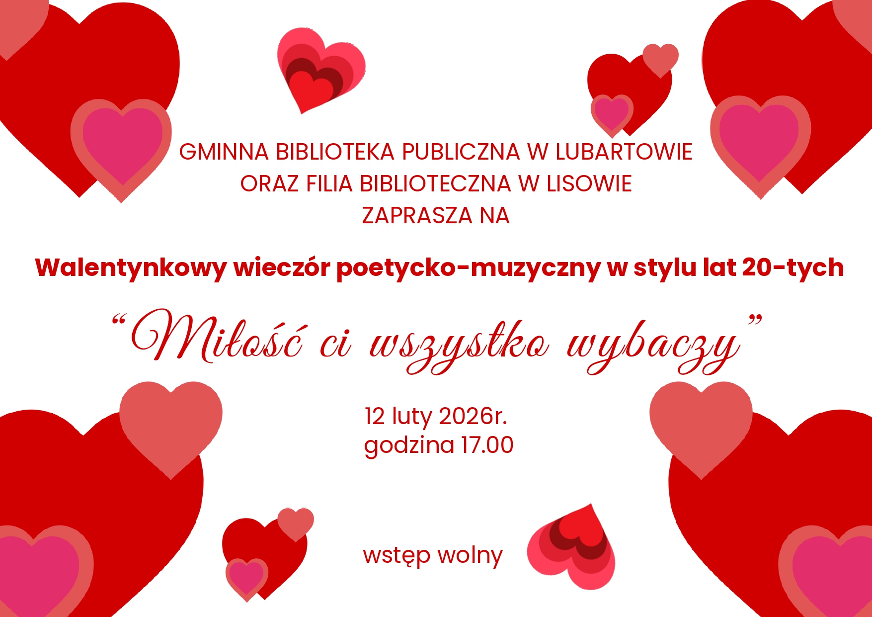 Plakat Walentynkowy wieczór poetycko-muzyczny w stylu lat 20-tych