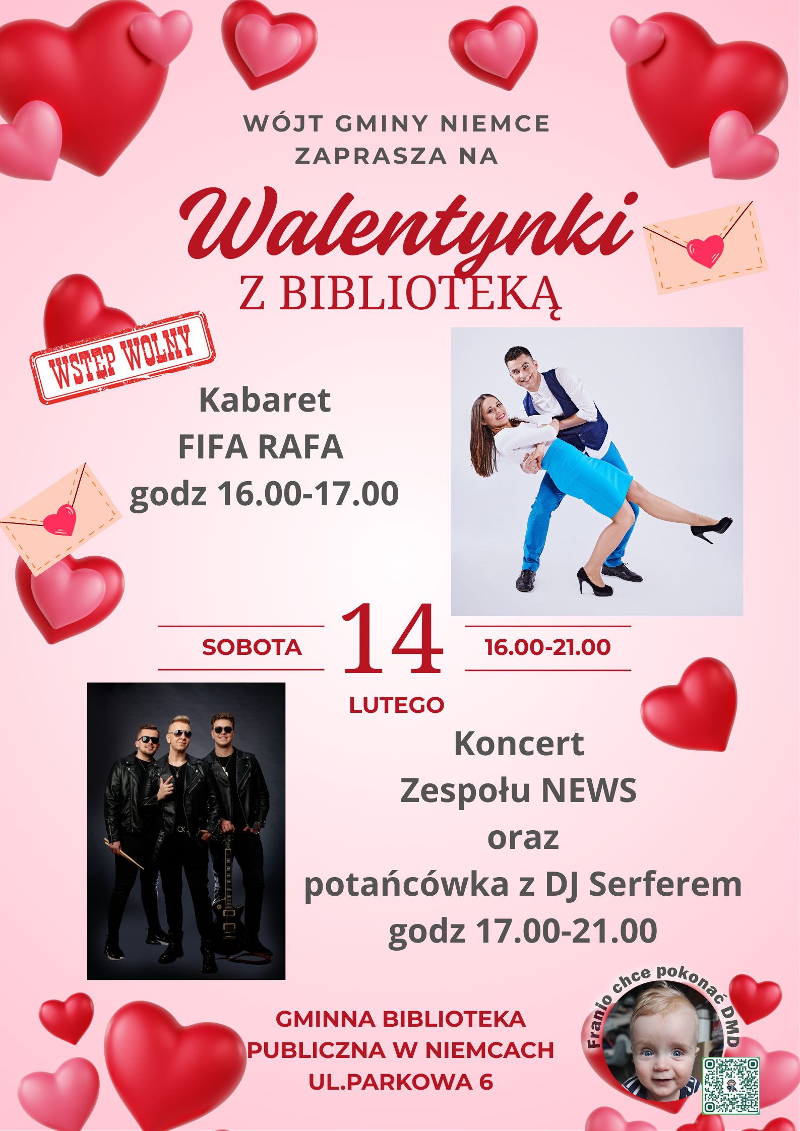 Plakat Walentynki z Biblioteką Gminy Niemce