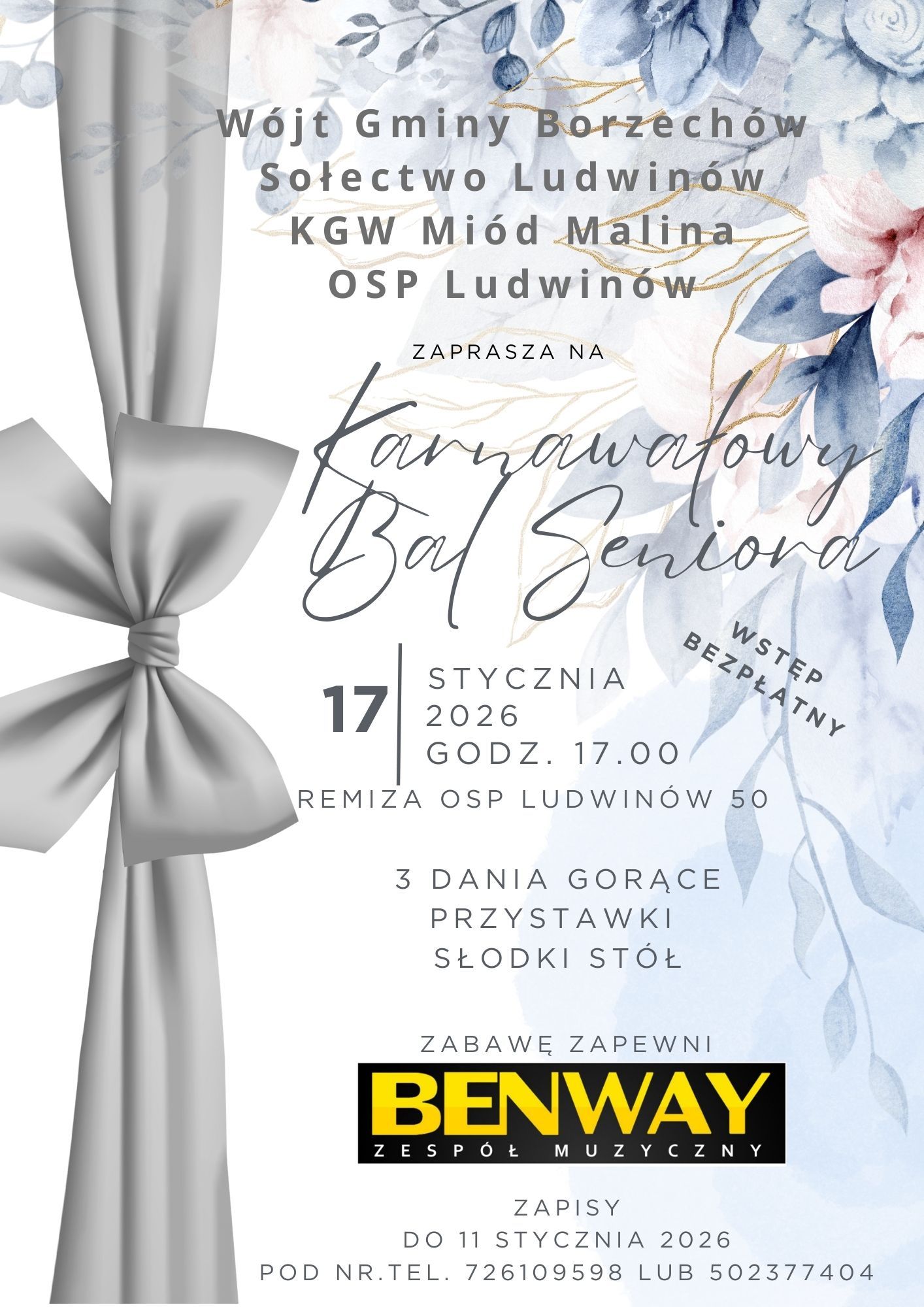 Plakat Karnawałowy Bal Seniora w Gminie Borzechów