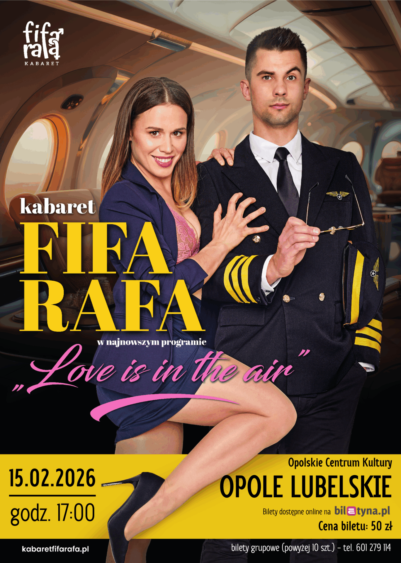 Plakat „LOVE IS IN THE AIR” najnowszy program Kabaretu Fifa Rafa w Opolu Lubelskim
