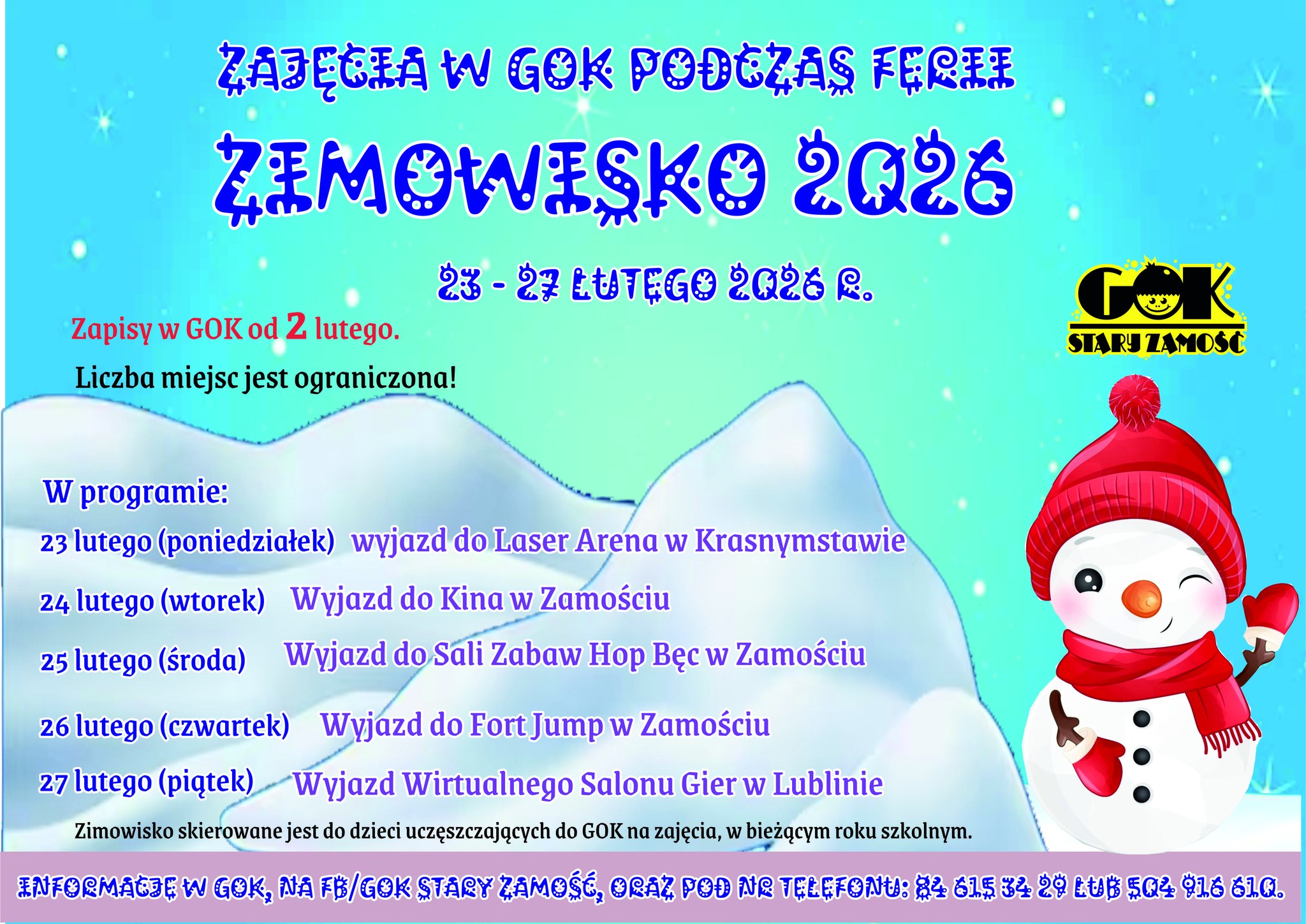 Plakat Zajęcia dla dzieci w GOK Stary Zamość