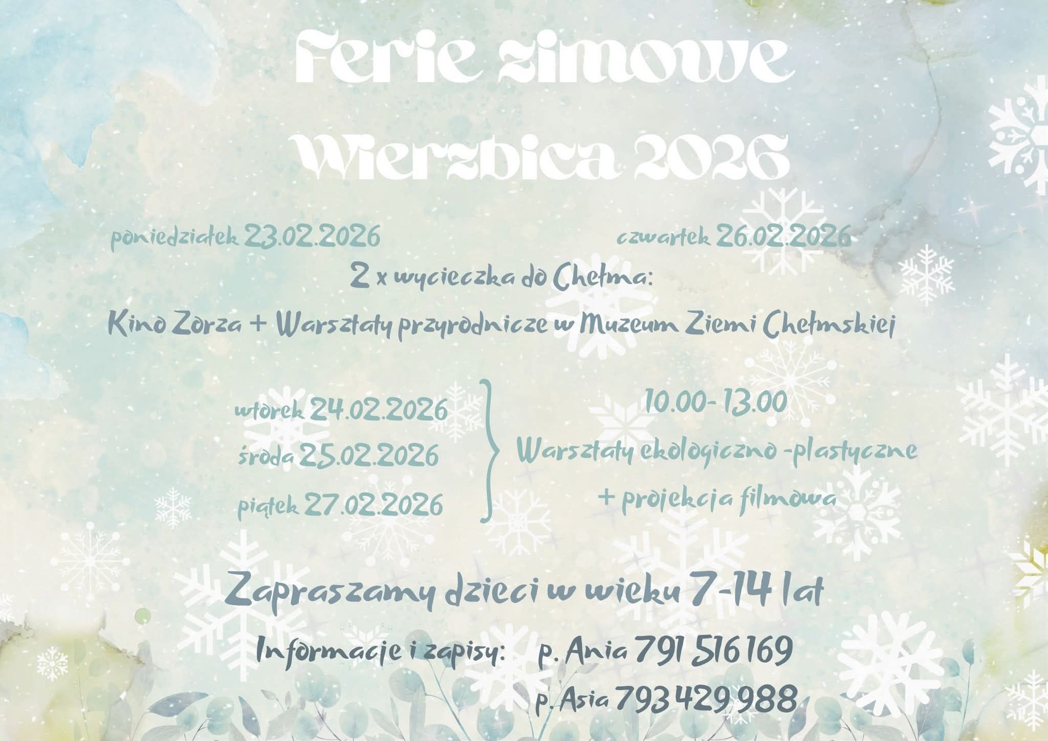 Plakat Ferie z Gminną Biblioteką Publiczną w Wierzbicy