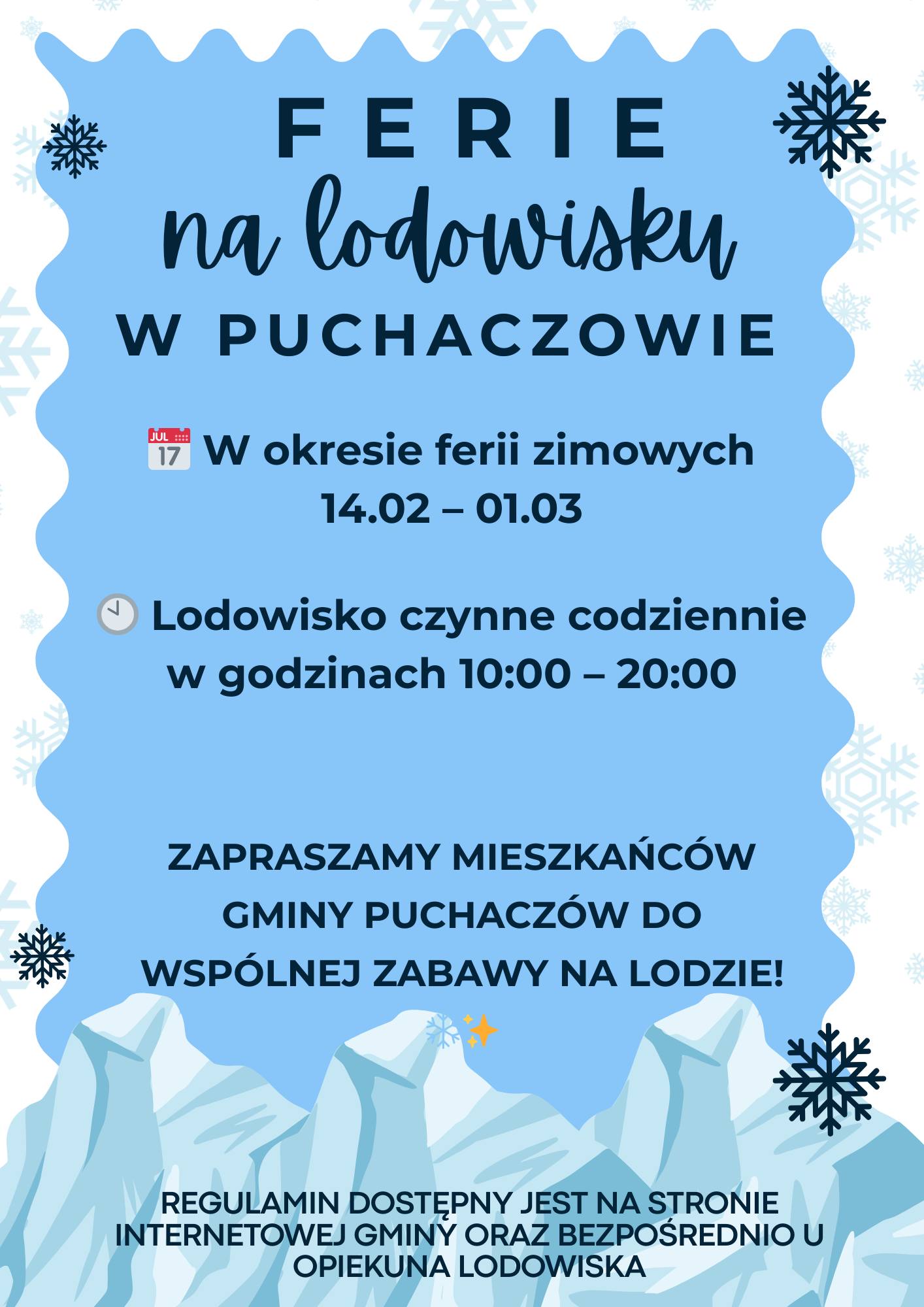 Plakat Ferie na lodowisku w Puchaczowie