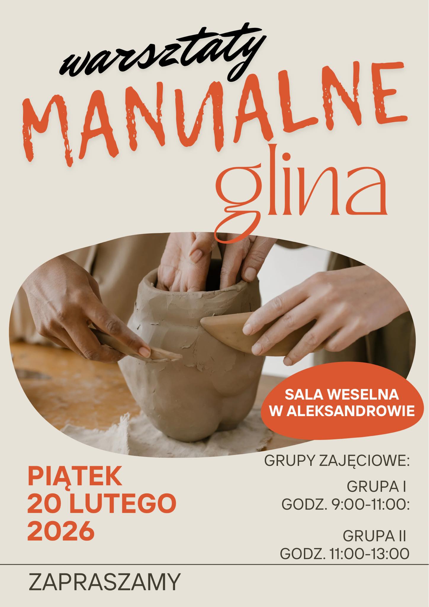 Plakat Warsztaty manualne z gliną w Gminie Aleksandrów