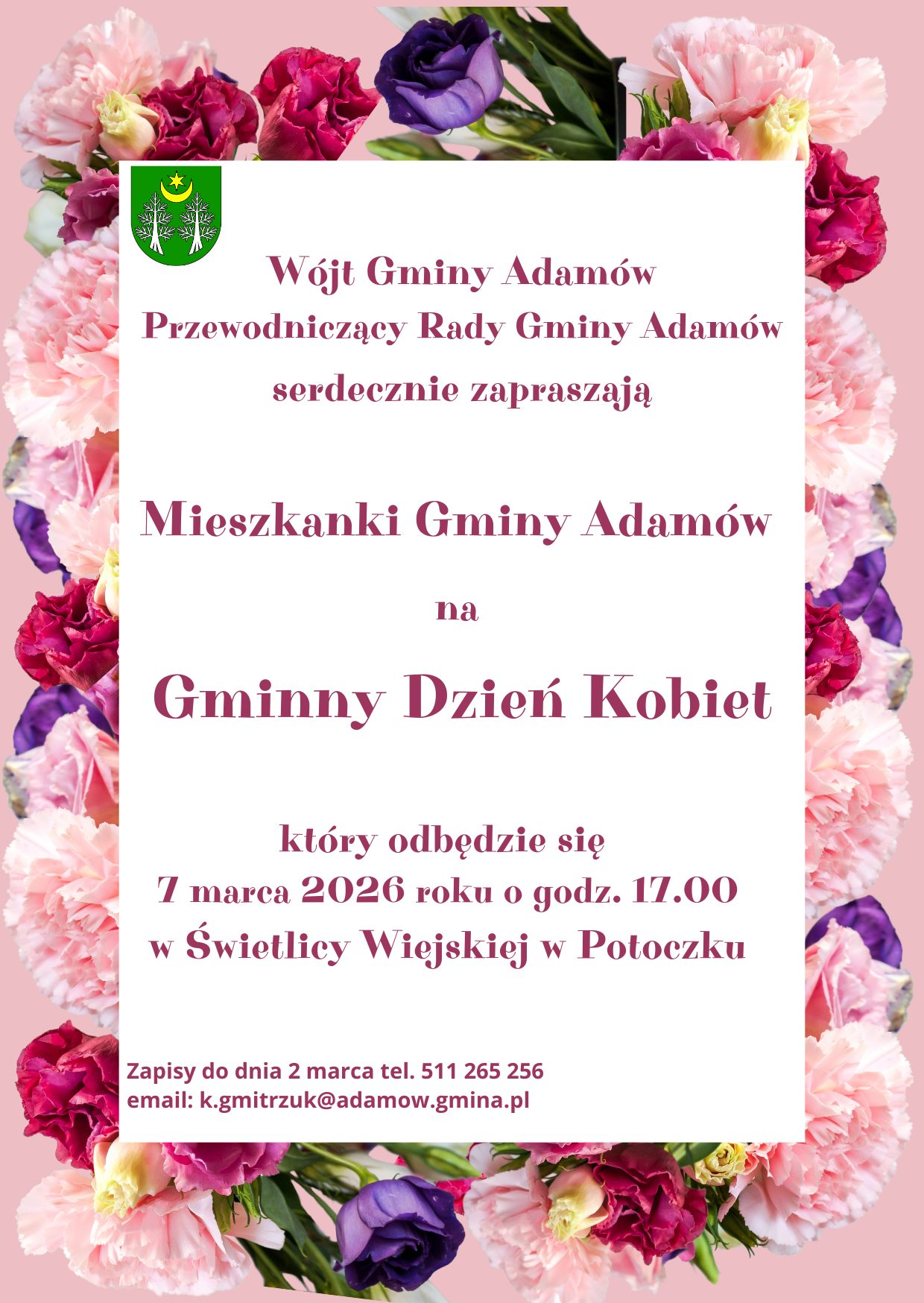 Plakat Gminny Dzień Kobiet w Gminie Adamów